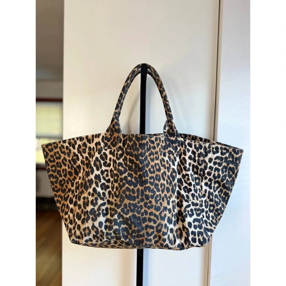 GANNI Brown Leopard XXL Tote